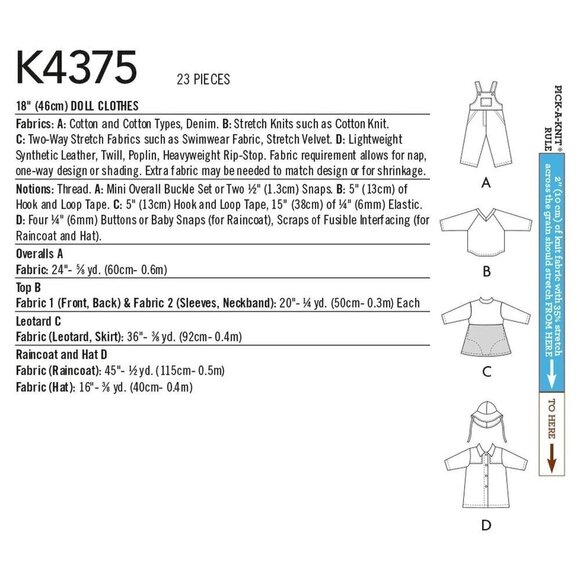 Kwik Sew Sewing Pattern 4375 Doll Clothes for 18" Dolls - Picture 2 of 2